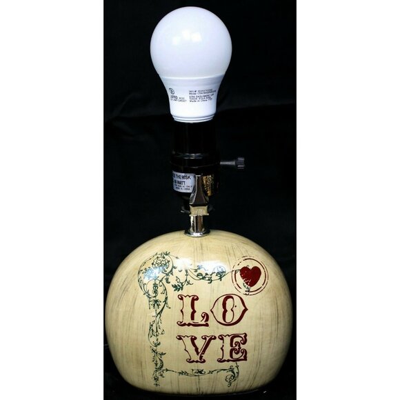 Beige Love Ceramic Lamp Small Floral Red Old World Vtg Look Inspired Flower Rose - Picture 2 of 10